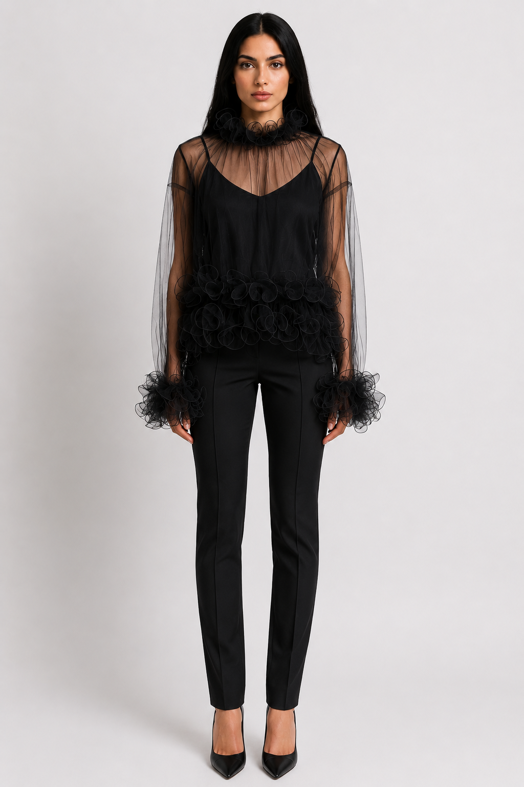 Sheer Ruffle Mesh Blouse - Ethereal