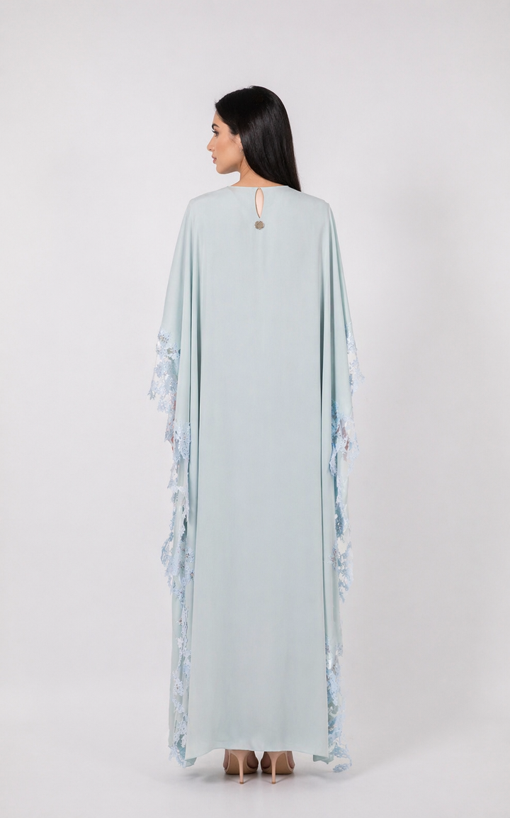 lace-trimmed flowy kaftan dress – AURA