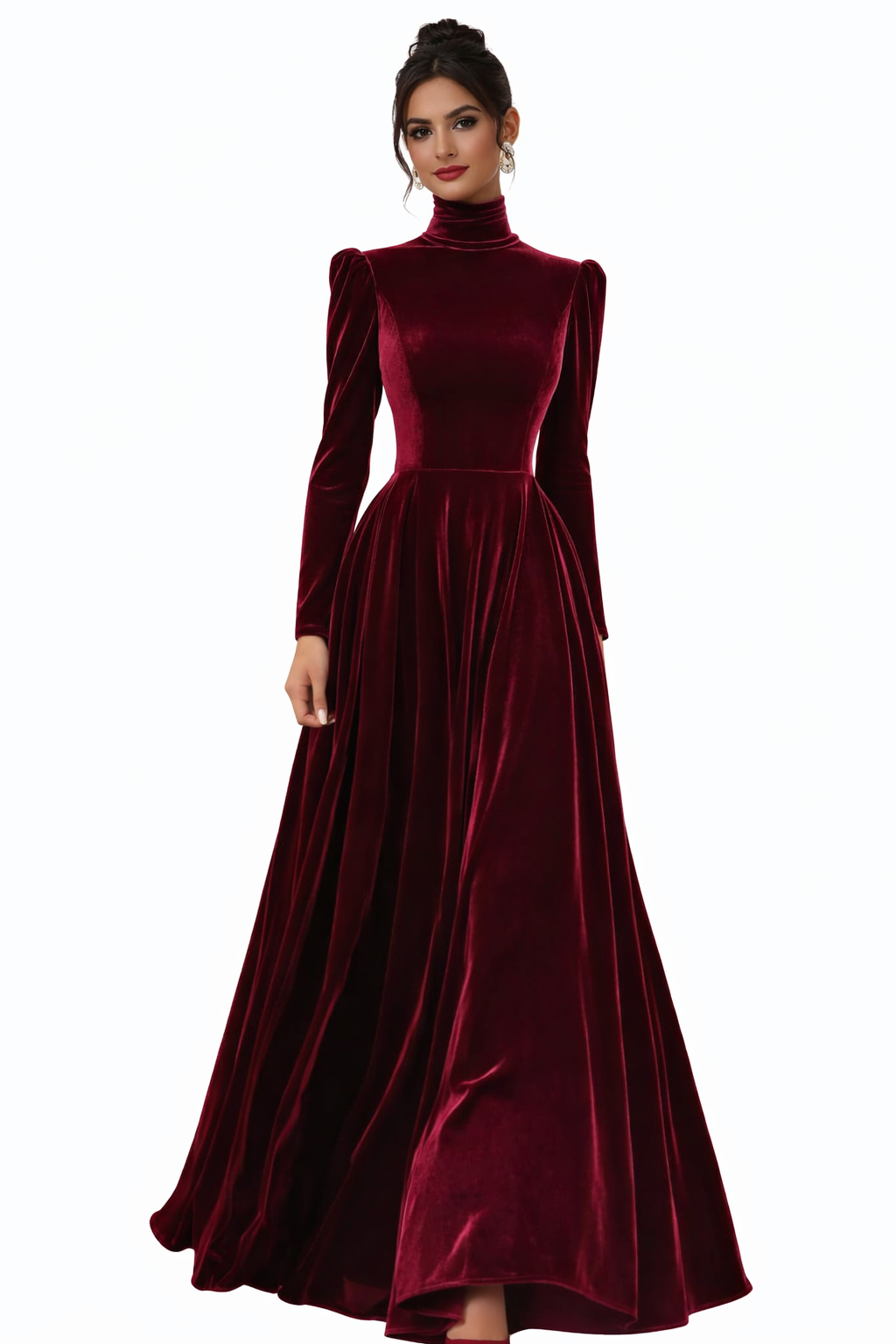 velvet high-neck maxi dress with fitted waist – ODD- MILYA
