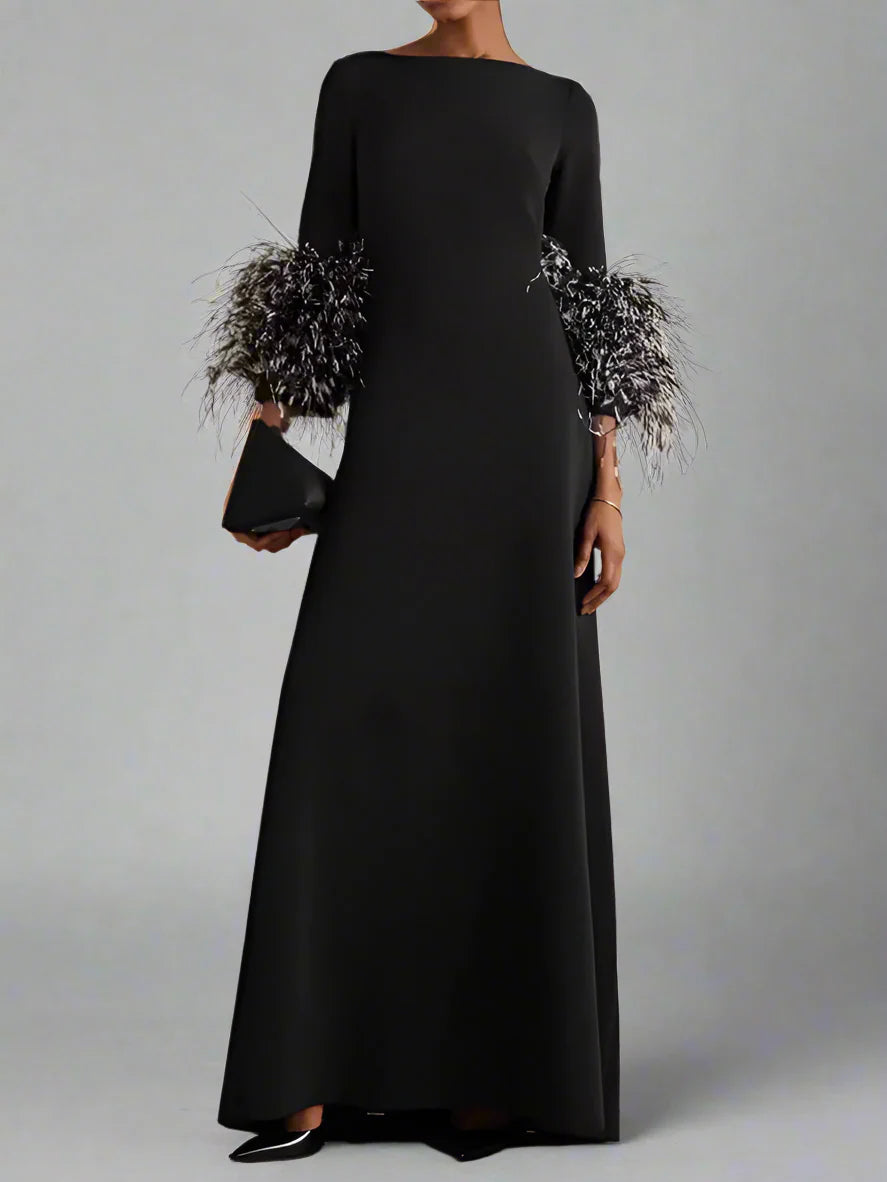 feather-cuff A-line gown – Zonal-1