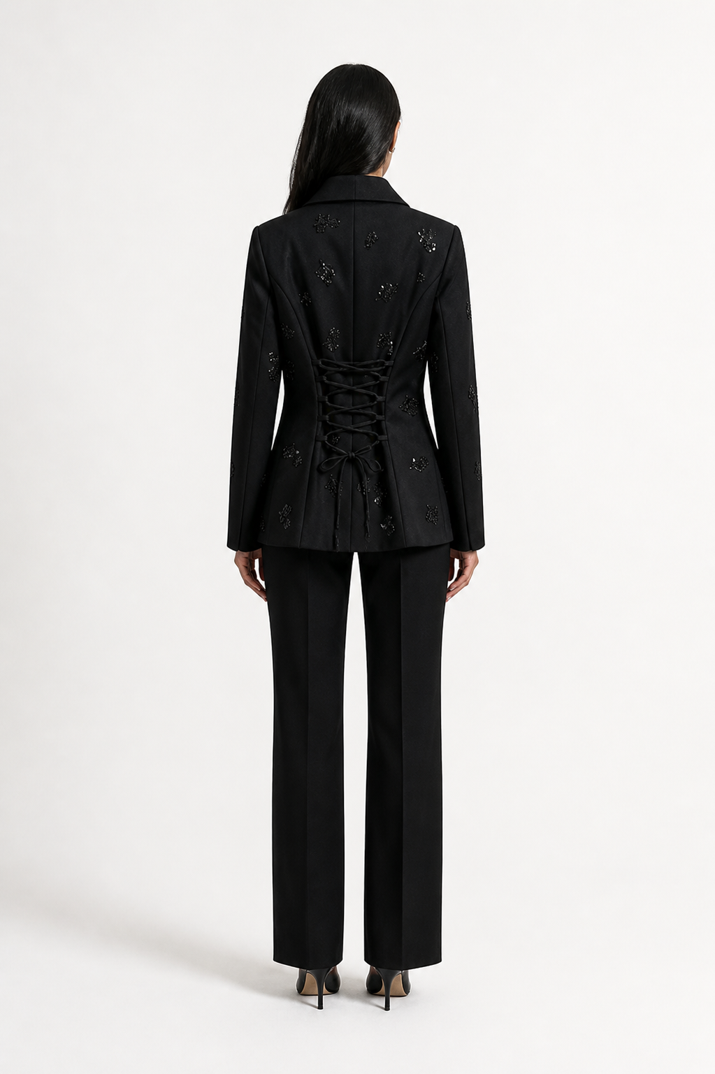 Black Embellished Double-Breasted Blazer – VELORA
