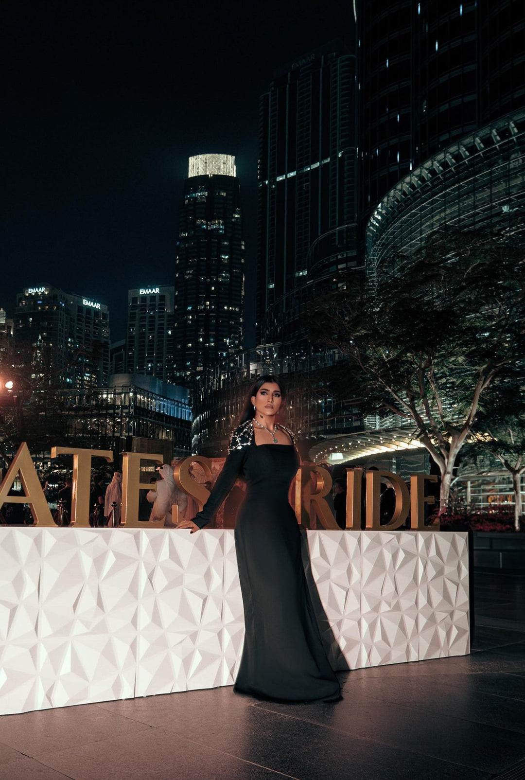 Black column dress with beaded shoulders and long sleeves ODD-Telqo