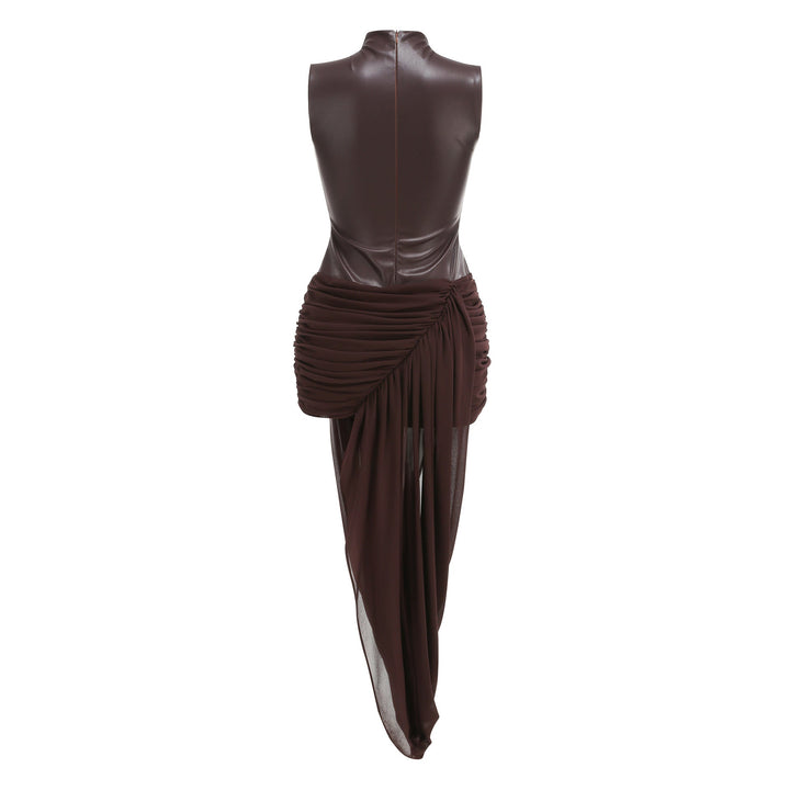Asymmetric Draped High-Neck Maxi Dress - Eclipse