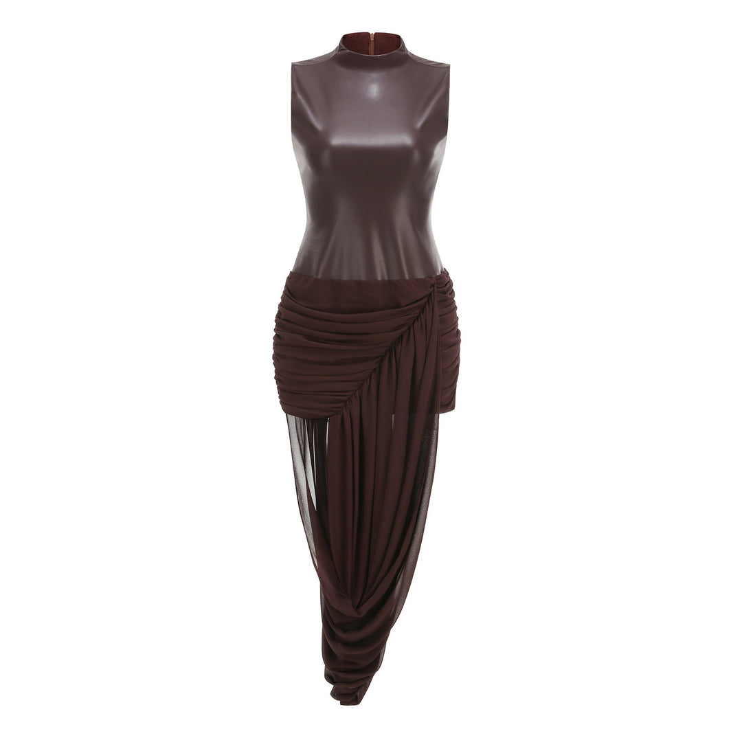 Asymmetric Draped High-Neck Maxi Dress - Eclipse