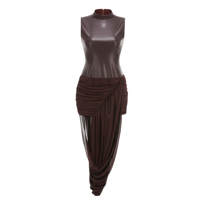 Asymmetric Draped High-Neck Maxi Dress - Eclipse