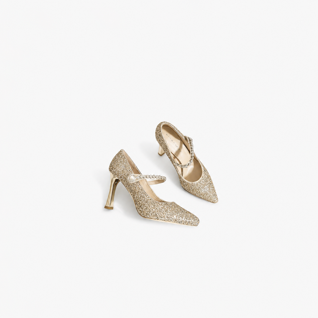 glitter mary jane stiletto pump with pearl detail – LUMIÈRE