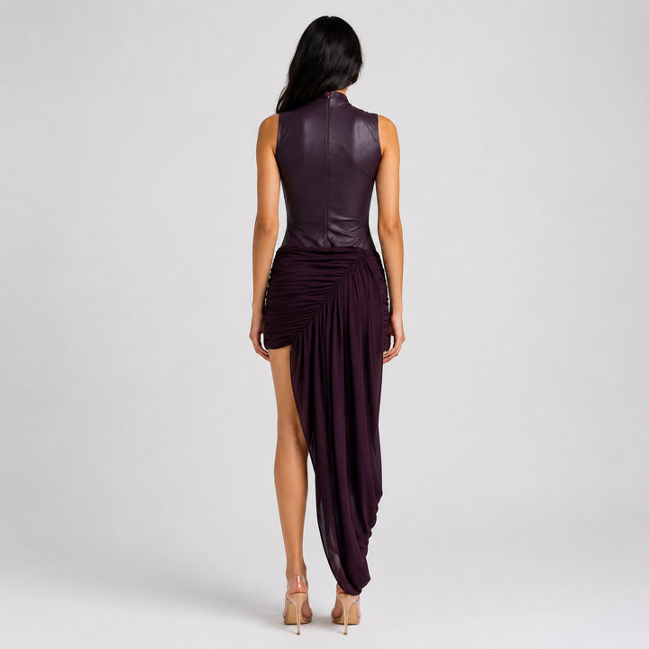 Asymmetric Draped High-Neck Maxi Dress - Eclipse
