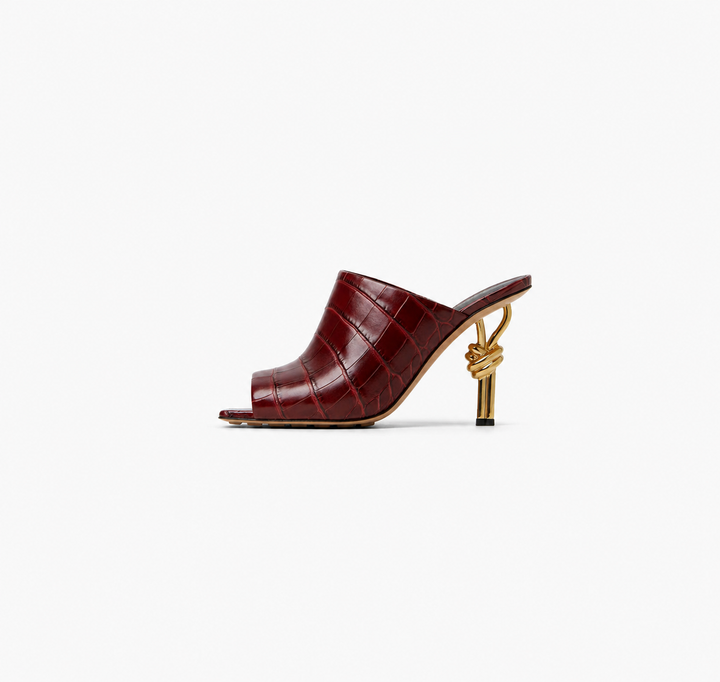 Gold Sculptural Heel Mule Sandals – NUDE