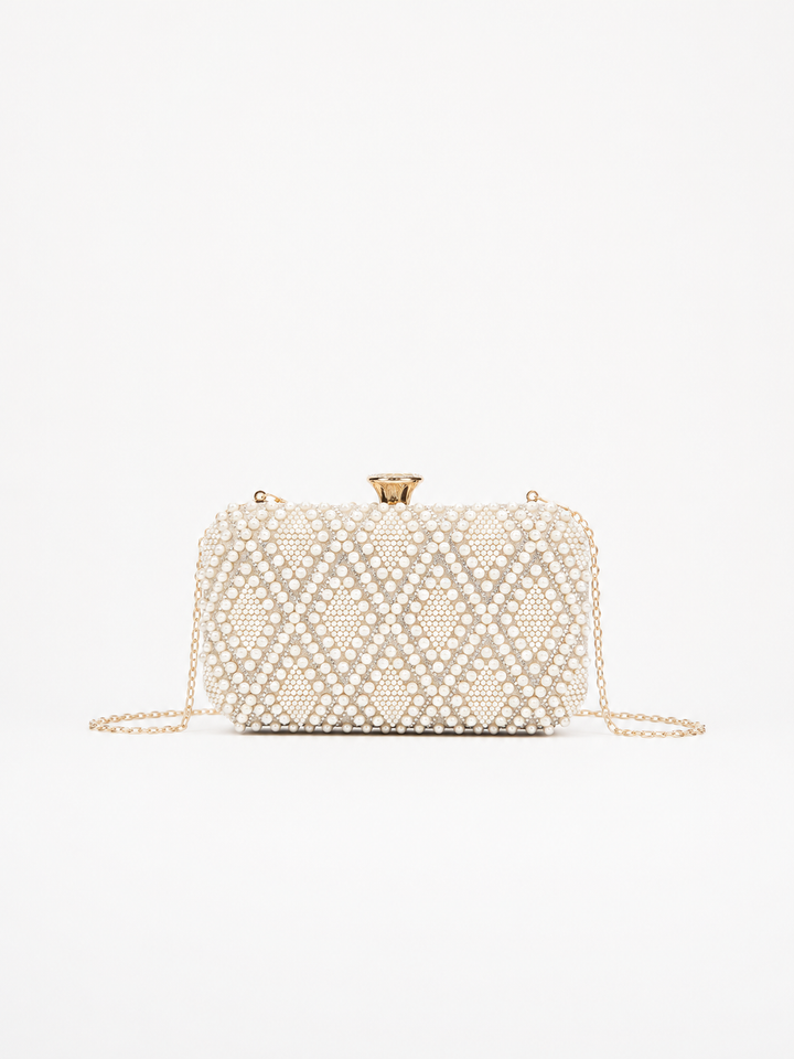 Pearl Embellished Clutch Bag - Luxe