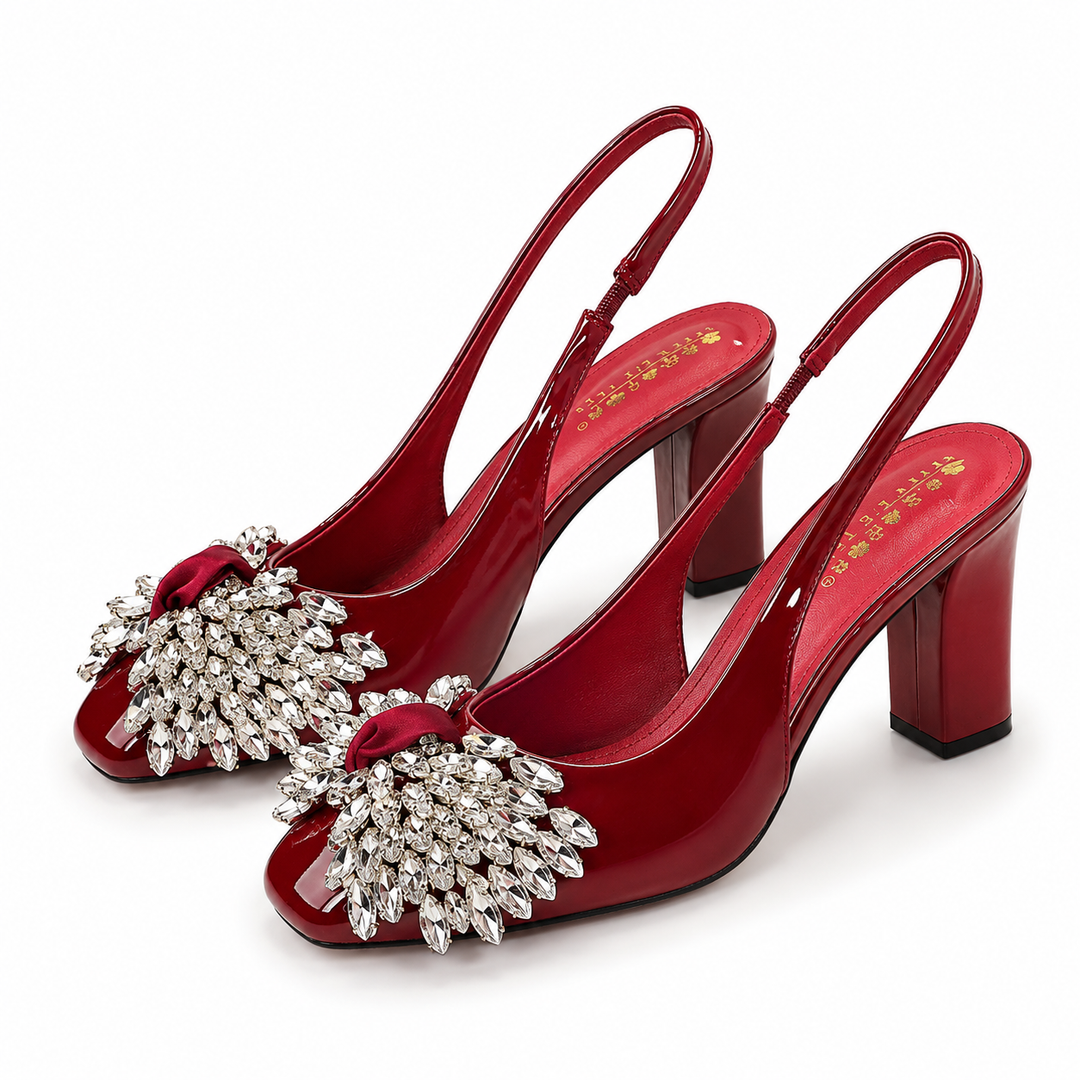 Crystal Embellished Slingback Block Heels – LUMIÈRE