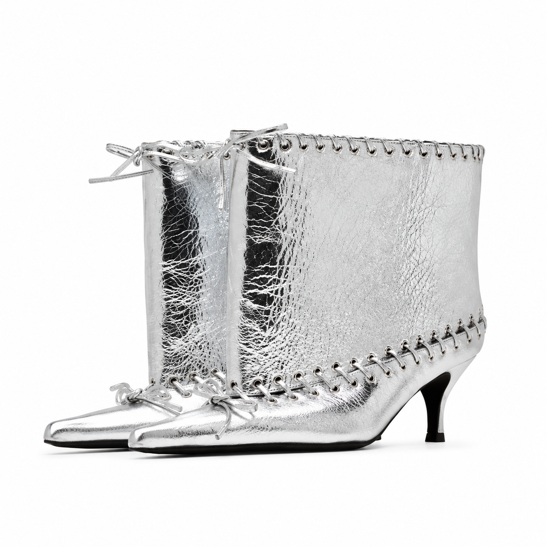 Metallic Lace-Up Ankle Boots – SILVER