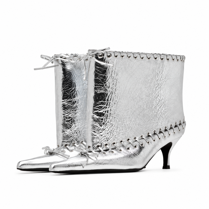 Metallic Lace-Up Ankle Boots – SILVER