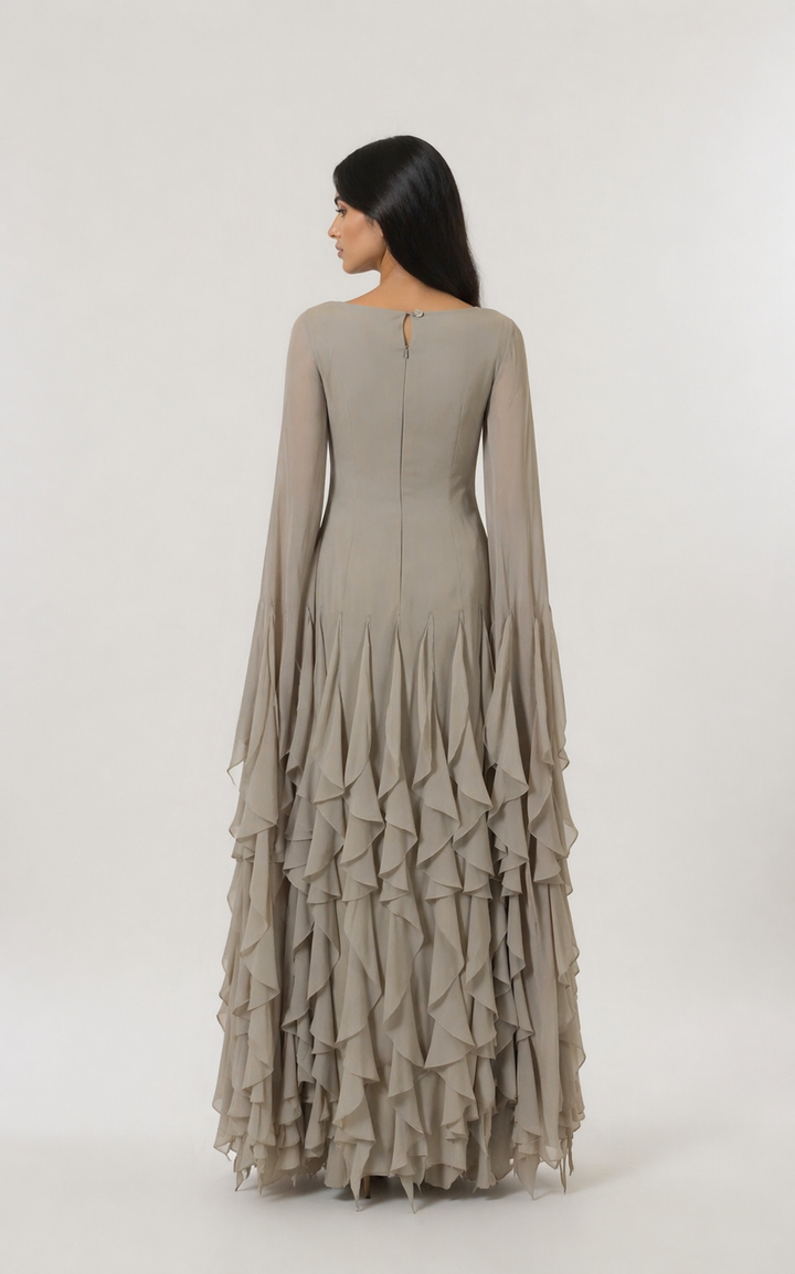 long sleeve ruffled chiffon maxi dress – SERENE
