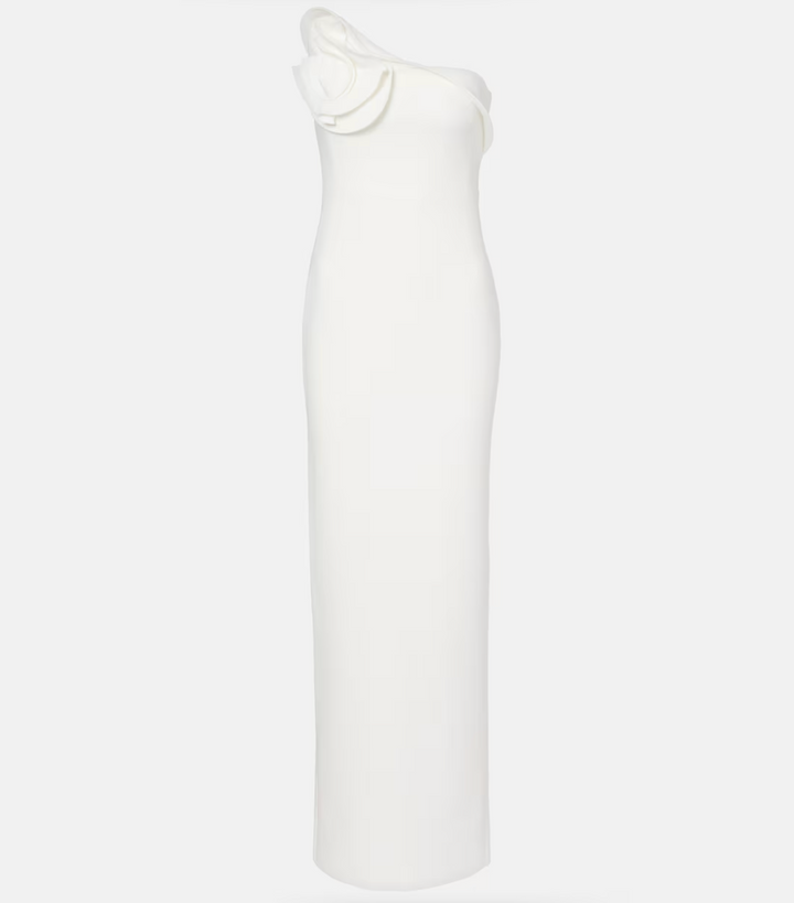 one-shoulder column dress with sculpted floral detail – ALBA