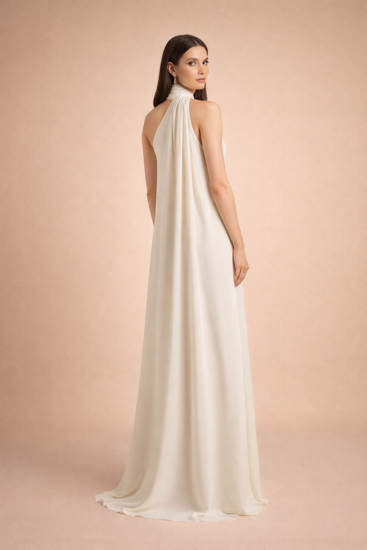 halter draped column dress with neck scarf detail – SERENA