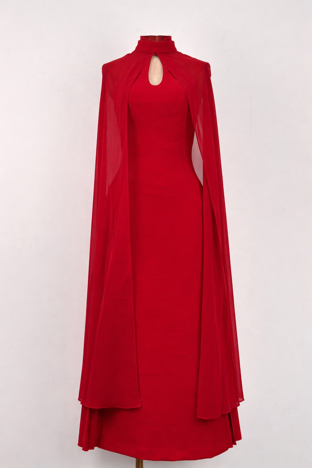 sleeveless midi dress with sheer cape overlay – SCARLET
