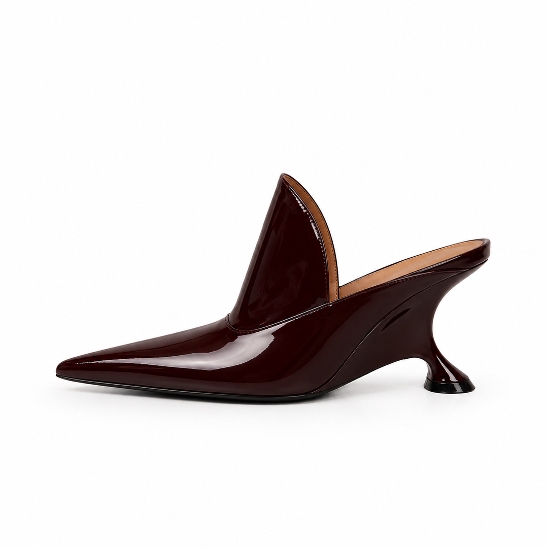 Sculpted Heel Pointed Toe Mule Pumps – IVORY