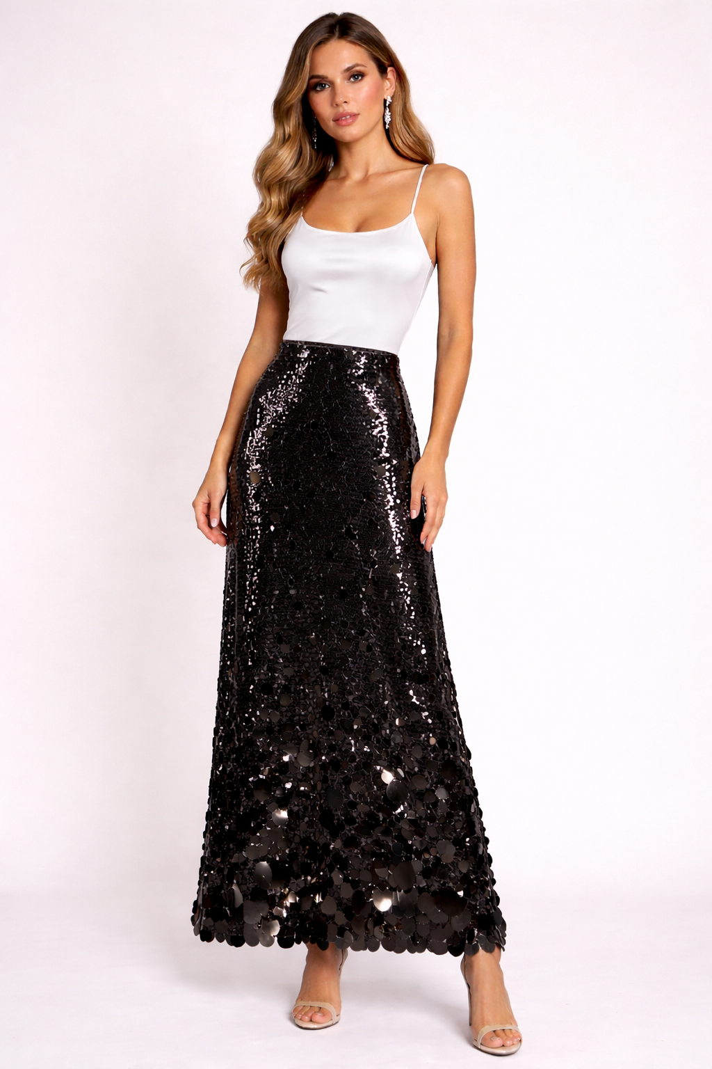 high-waisted sequin maxi skirt with gradient embellishment – AURÉLIA