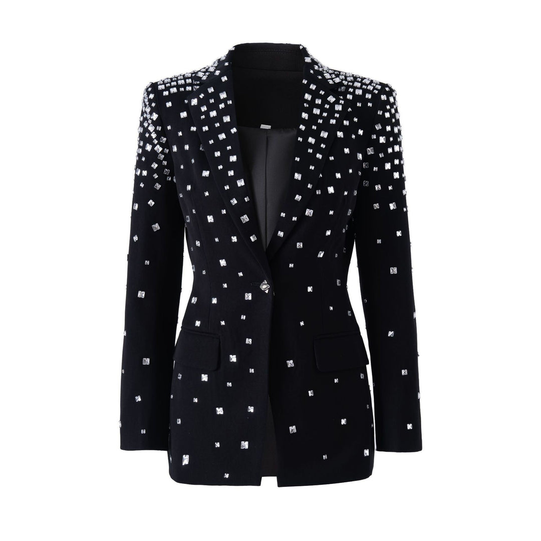 single-breasted blazer with crystal stud detailing – STUD
