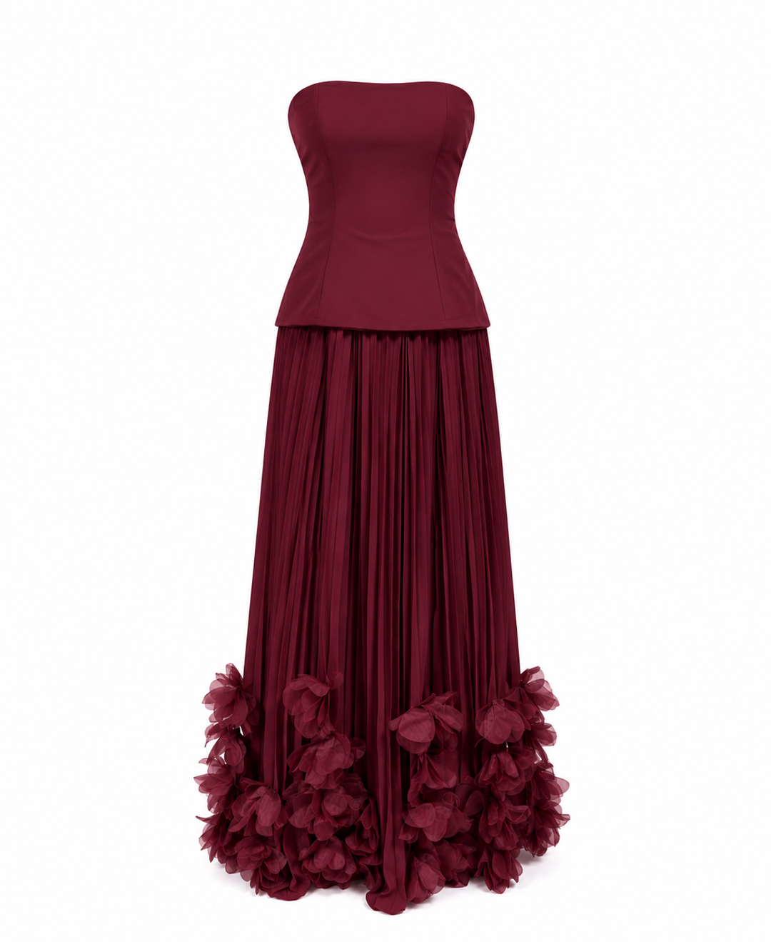 Burgundy Floral Hem Gown - Prestige