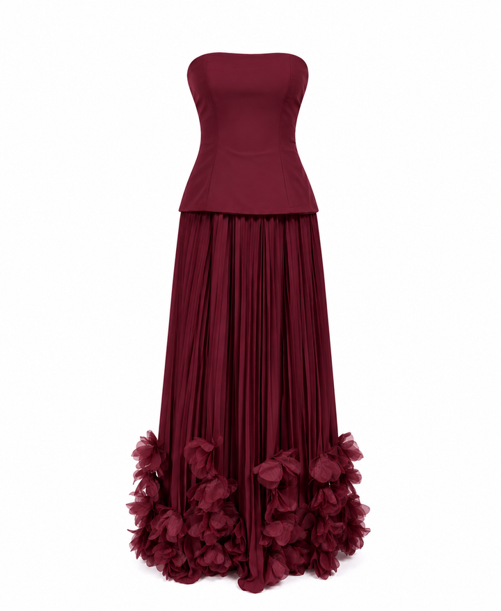 Burgundy Floral Hem Gown - Prestige