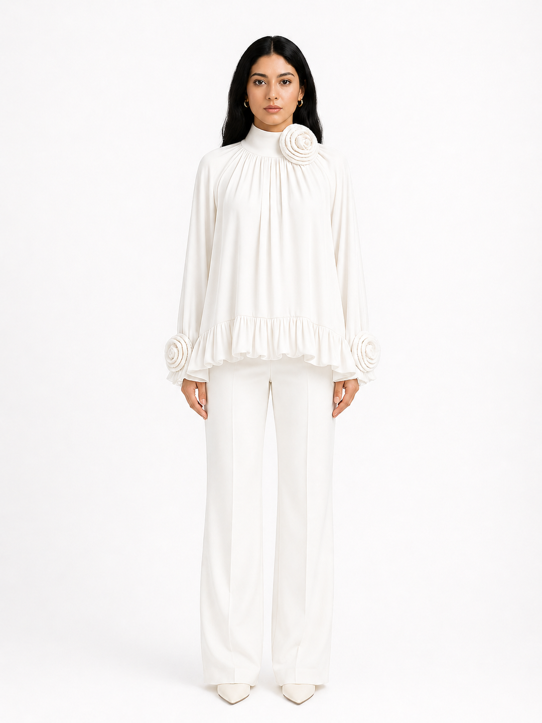 Ivory Pleated Ruffle Blouse – FLORÉA