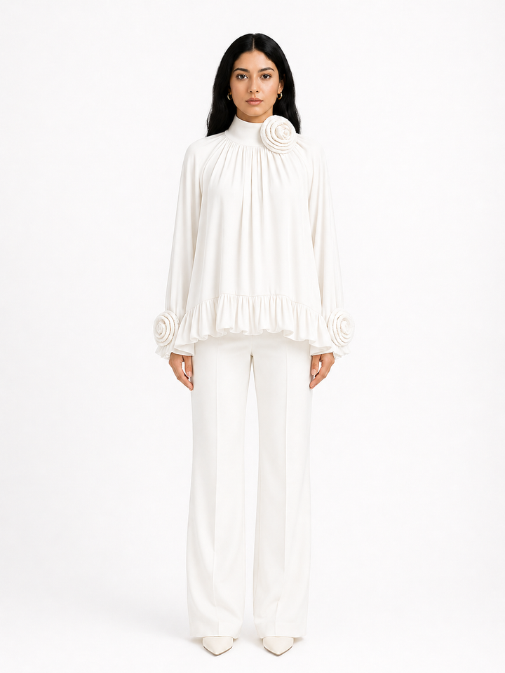 Ivory Pleated Ruffle Blouse – FLORÉA
