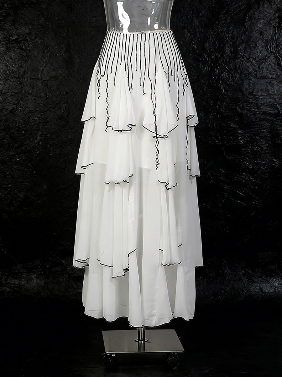 layered chiffon maxi skirt with contrast edge detailing – CASCADE