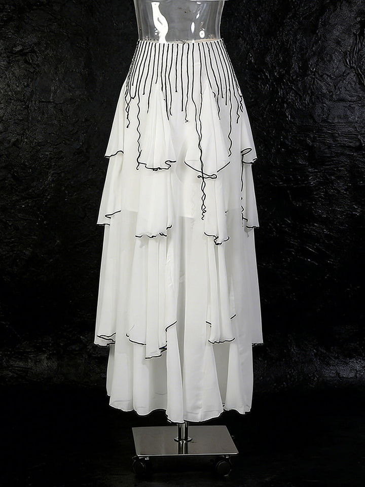 layered chiffon maxi skirt with contrast edge detailing – CASCADE