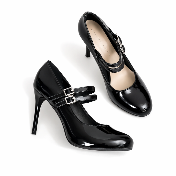 patent leather stiletto pump with double strap – RUBINA