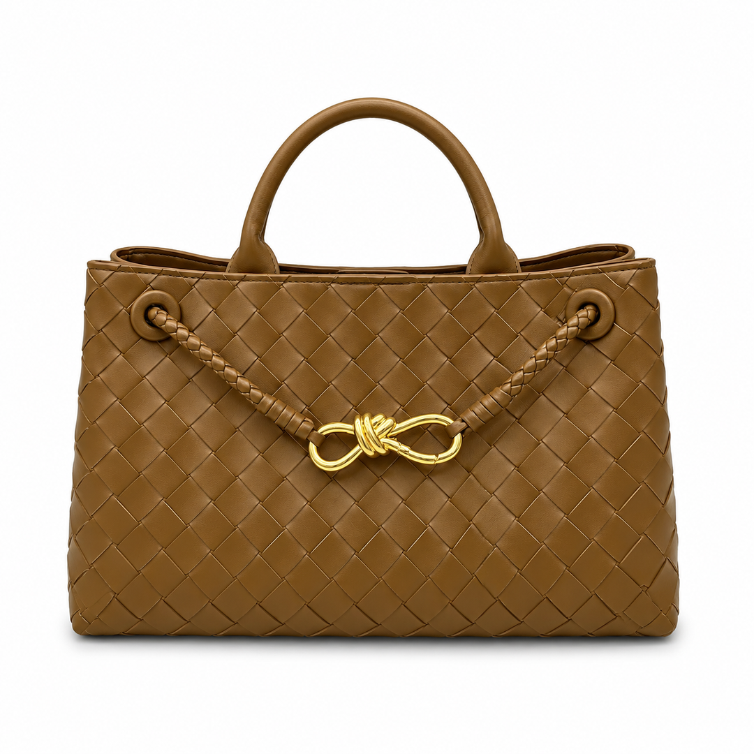 Woven Leather Tote Bag with Knot Accent – NOIR