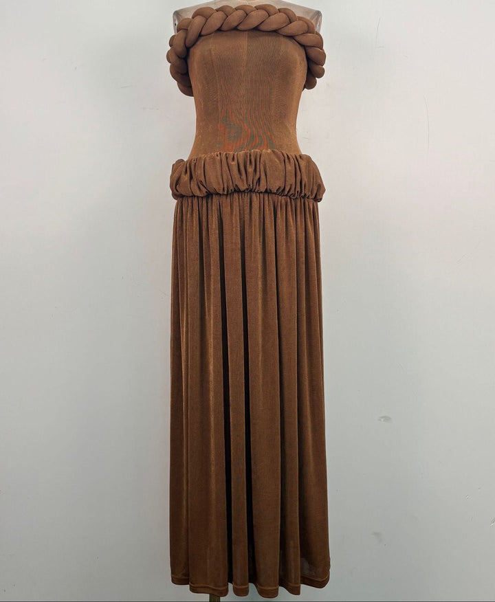 strapless maxi dress with braided neckline detail – BRAID