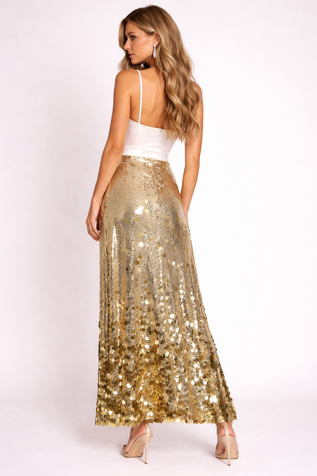 high-waisted sequin maxi skirt with gradient embellishment – AURÉLIA
