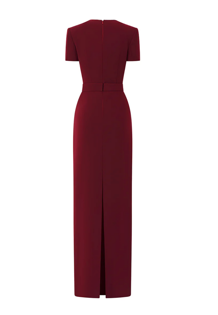 square neckline column dress with embellished shoulders – CRIMSON