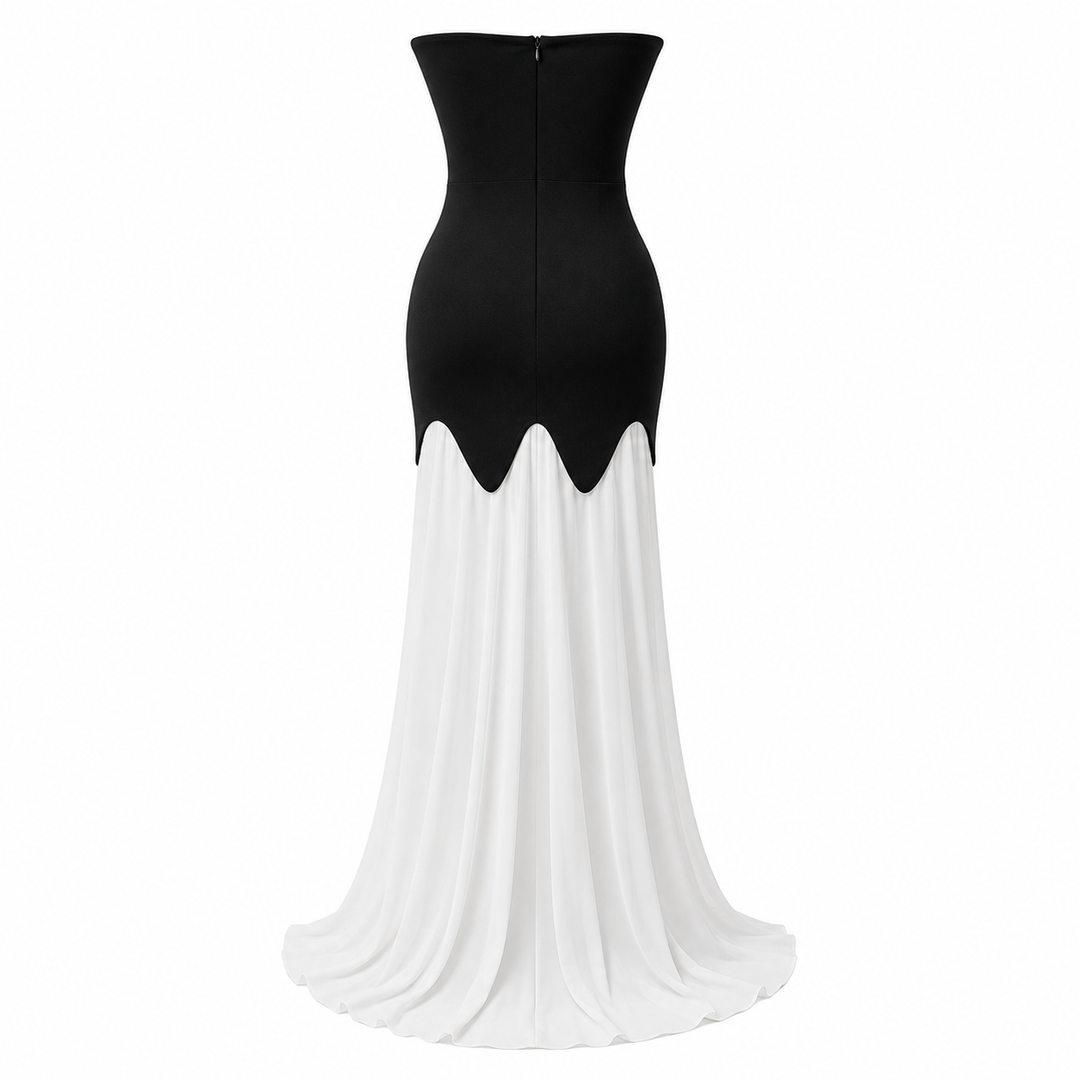 Strapless Contrast Mermaid Maxi Dress - Elegance