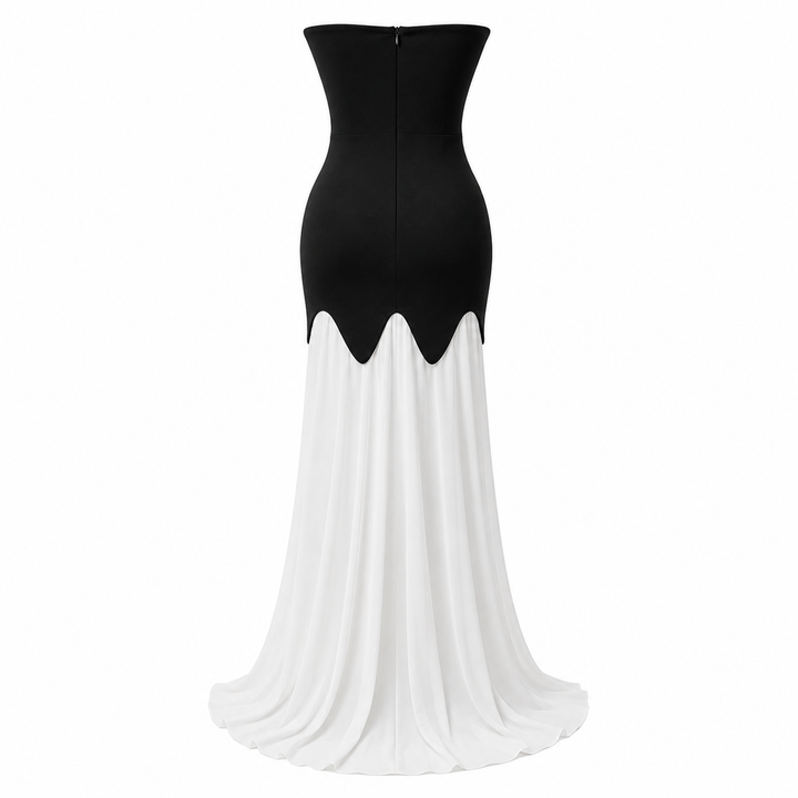 Strapless Contrast Mermaid Maxi Dress - Elegance