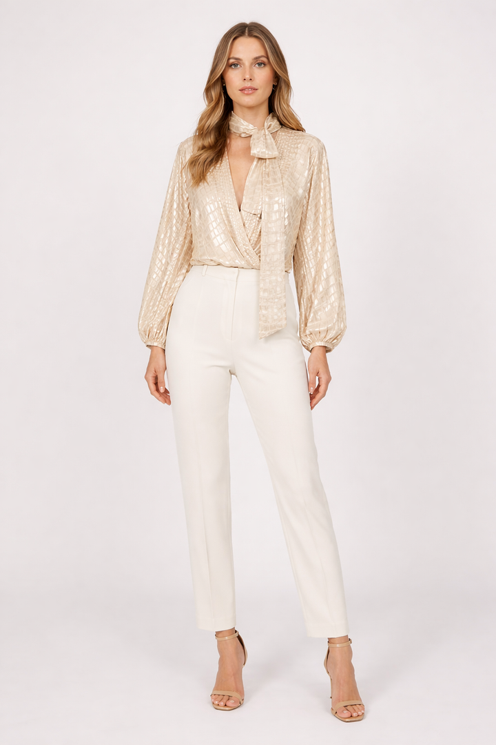 satin wrap blouse with neck tie detail – AURORA
