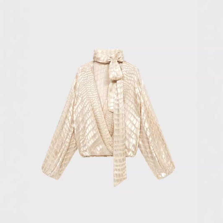 satin wrap blouse with neck tie detail – AURORA