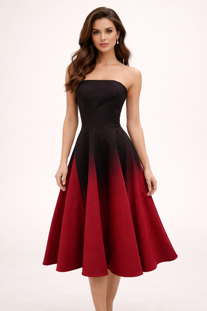 strapless ombre flare dress with structured bodice – RUBY