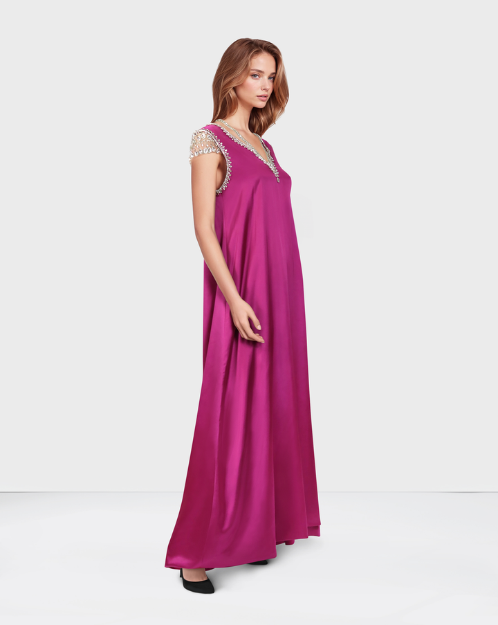 Neck and shoulder beaded dress with loose-fitting - ODD-ROZEN