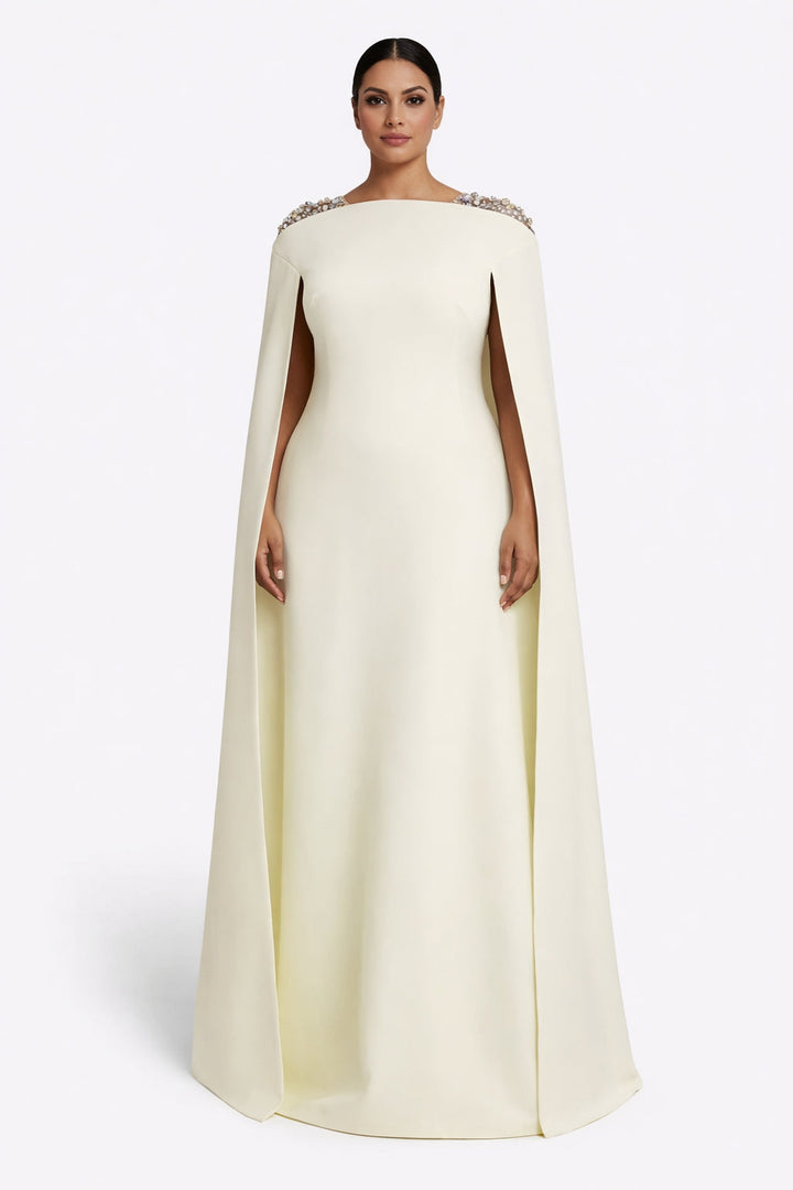 Sleeveless column dress with embellished shoulders and cape - Bethany-1