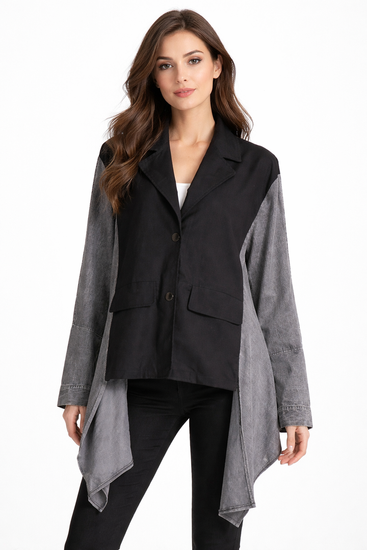 asymmetrical layered blazer with contrast sleeves – NOX