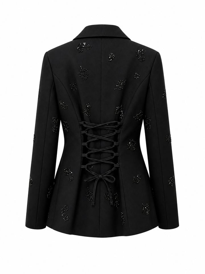 Black Embellished Double-Breasted Blazer – VELORA