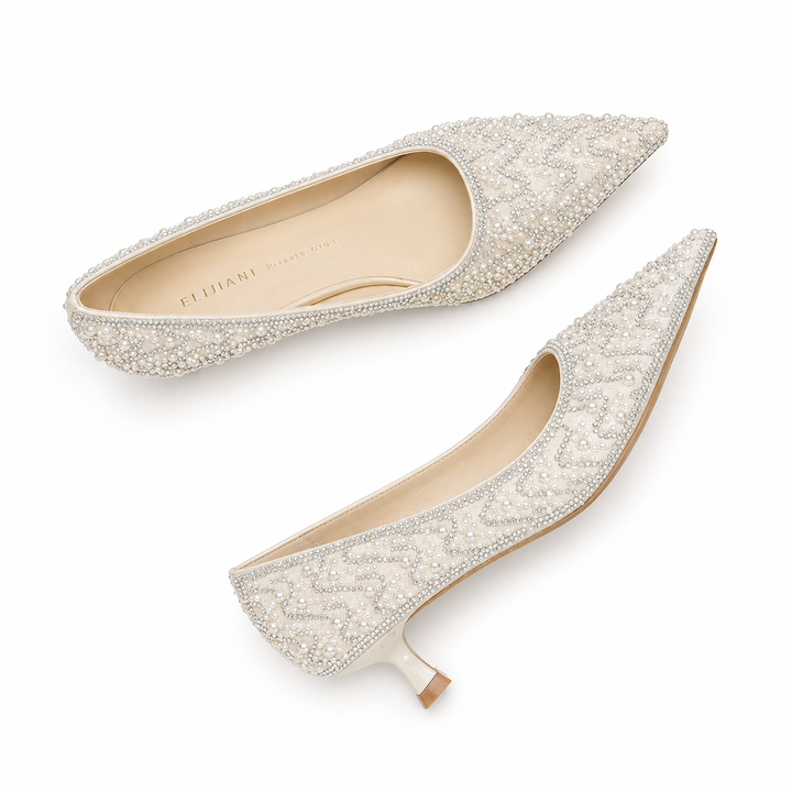 Ivory Pearl Embellished Pointed Heels – VÉRÉLLE