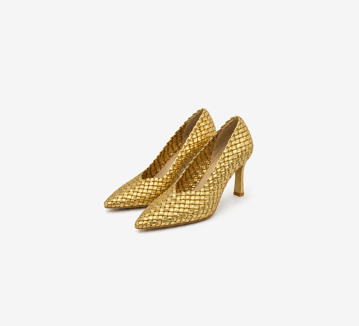 Gold Woven Pointed Toe Heels – Luxe