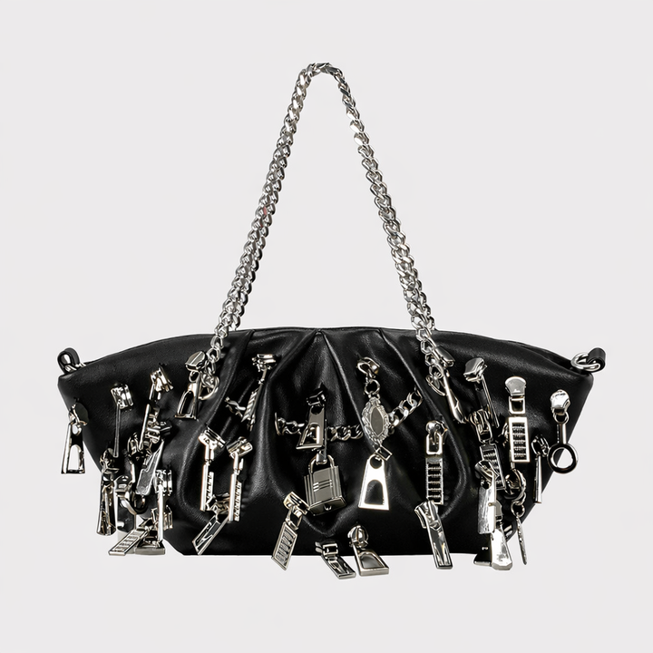 ruched shoulder bag with charm embellishments – CHARM
