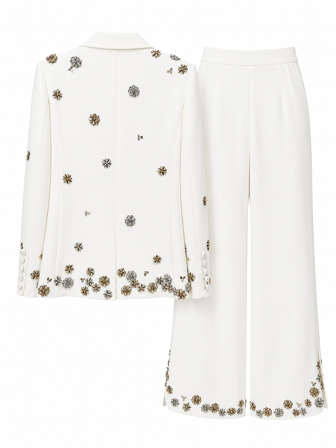 Black Floral Embroidered Blazer & Wide-Leg Pants Set – FLORÉNZA