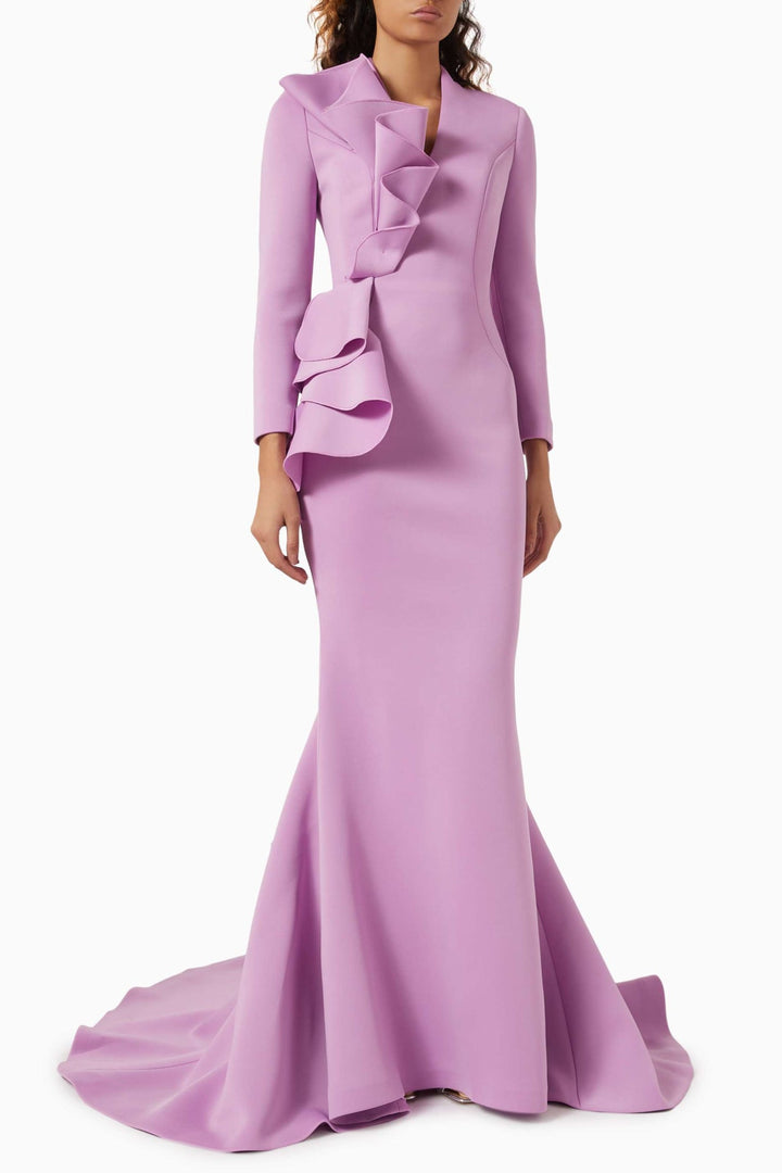 Sculpted ruffle gown with mermaid train – LILORA