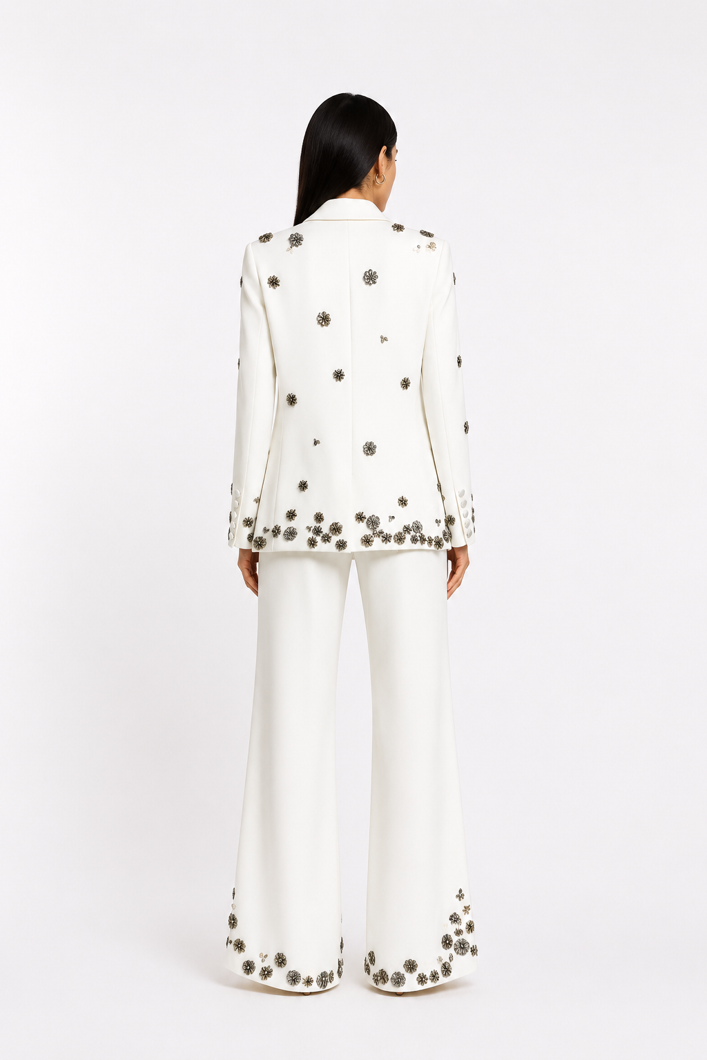 Black Floral Embroidered Blazer & Wide-Leg Pants Set – FLORÉNZA