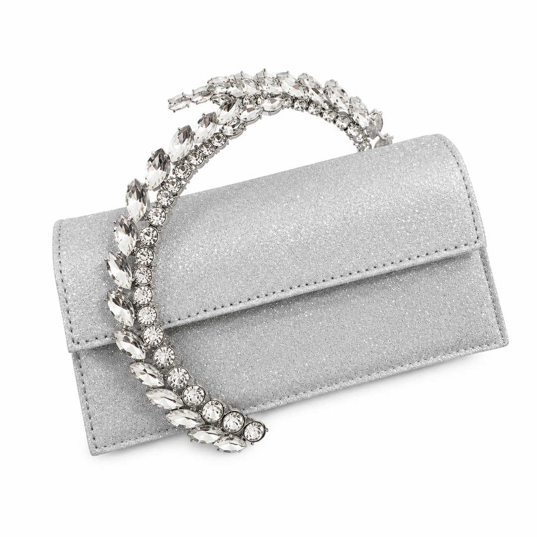 Crystal Handle Satin Evening Clutch – ÉLORIA